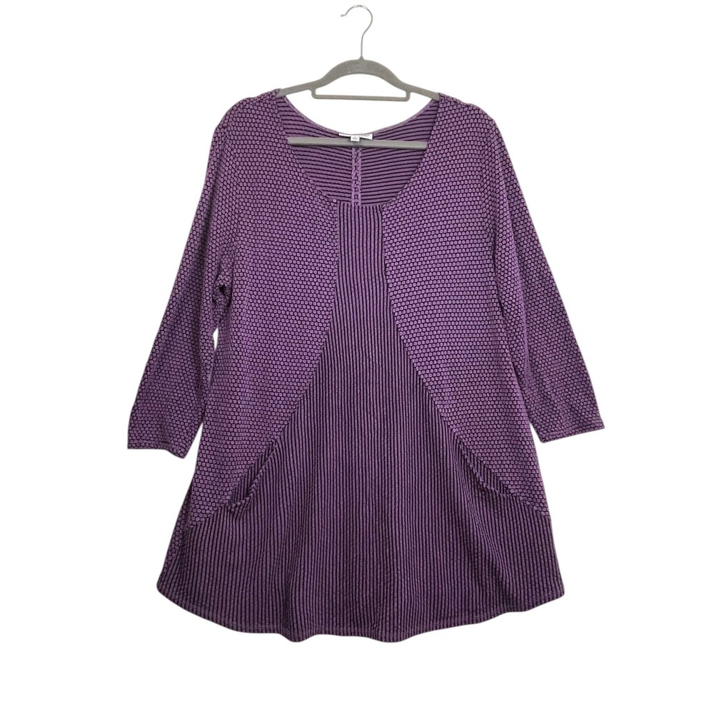 NorthStyle Large Purple Lagenlook Honeycomb Textured Tunic Ribbed Pockets